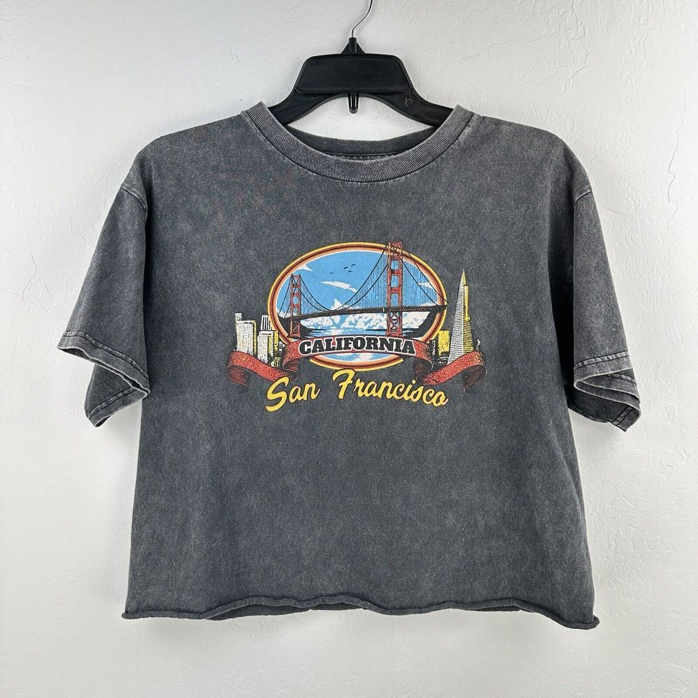 J. Galt Graphic T-shirt Womens Gray Cropped San Francisco One Size Cut Off Tee